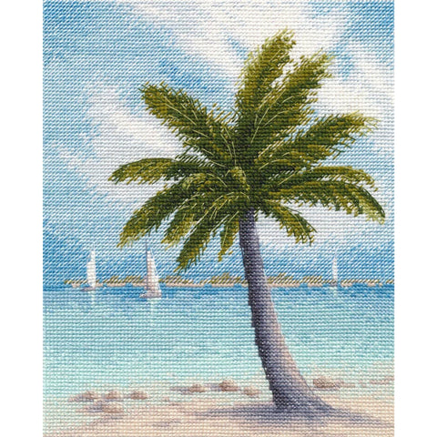 Cross Stitch Kit, Tropical Sea Landscape Embroidery, Aida Canvas, Cotton Threads, Needle and Detailed Chart by Oven