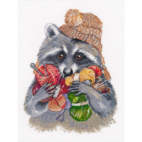 Cross Stitch Kit with Raccoon Embroiderer Design, Decorative Picture, Clear Pattern, Oven