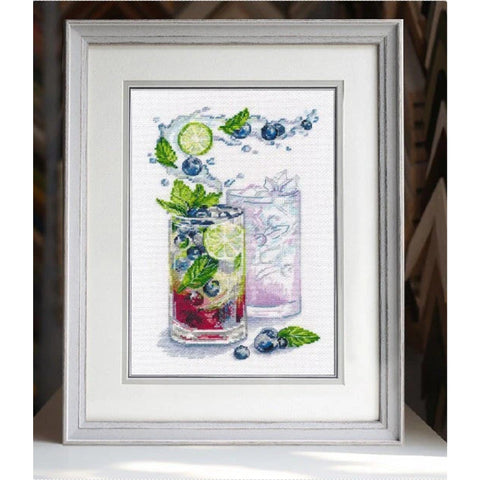 Blueberry Cocktail Cross Stitch Kit, Aida Fabric, Cotton Threads, Beginner-Friendly Embroidery Set by Oven