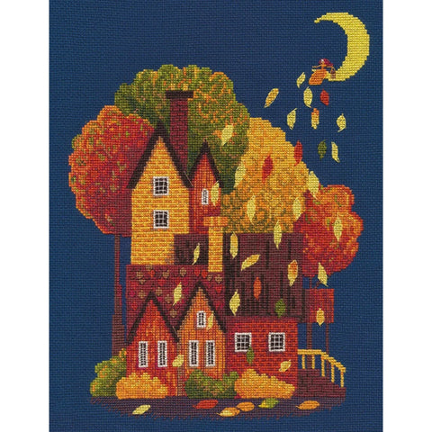 Autumn Leaves Cross Stitch Kit, 18 Count Zweigart Aida, 18×24 cm, 16 Colors, Chart, Threads and Needle by Oven