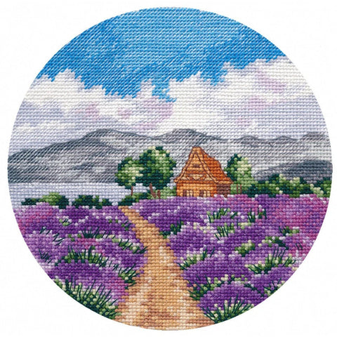 Lavender Cross Stitch Kit, 15 x 15 cm, Zweigart 16 Count Aida, 22 Colors, Oven Embroidery Kit
