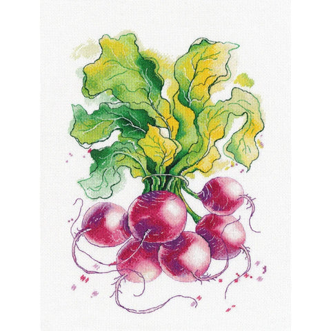 Cross Stitch Embroidery Kit with Radish Design, 20 × 31 cm, Zweigart 16 Count Canvas, 26 Colors, Oven