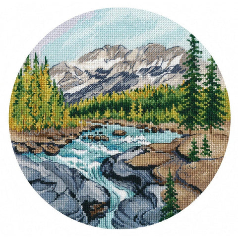 Johnston Canyon Cross Stitch Kit, Nature Landscape, 20×20, 25 Colors, 16 Count Canvas, Oven