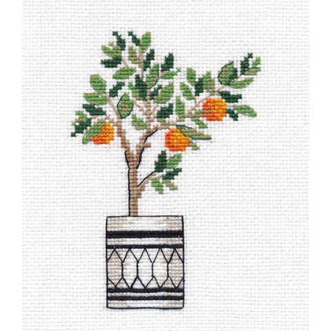 Orange Tree Cross Stitch Embroidery Kit, 18 Count Canvas, 10 Colors, 7×11, Complete Kit, Oven