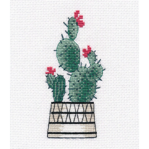 Pear Cactus Cross Stitch Kit, 18 Count Fabric, 8 Colors, 6 x 11, Includes Thread, Pattern and Needle by Oven