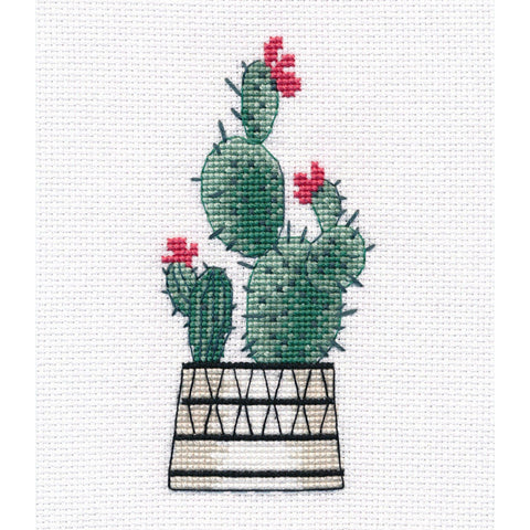 Pear Cactus Cross Stitch Kit, 18 Count Fabric, 8 Colors, 6 x 11, Includes Thread, Pattern and Needle by Oven