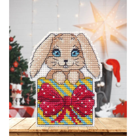 Mini Cross Stitch Kit, Gift Motif, 14 Count Plastic Canvas, 6.7 x 8.7 cm, 10 Colors, Oven