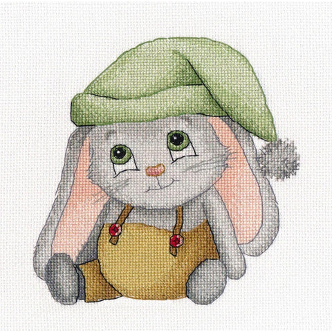 Stefan Bunny Cross Stitch Kit, 16 Count Canvas, 14 Colors, 14 x 15 cm, Includes Threads, Pattern and Needle | Oven