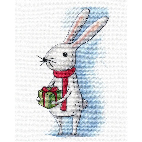 Long-Eared Rabbit Cross Stitch Kit, 16 ct Aida Fabric, 9 × 16 cm, 16 Colors, Threads, Chart, Needle, Oven