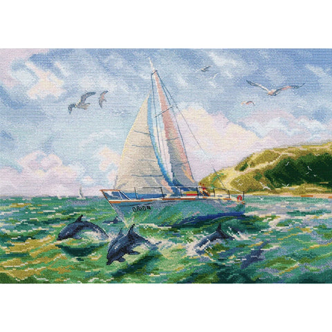 Sea Voyage Cross Stitch Kit, 14 Count Aida Fabric, 40×29 cm, 39 Colors, Threads, Chart and Needle by Oven