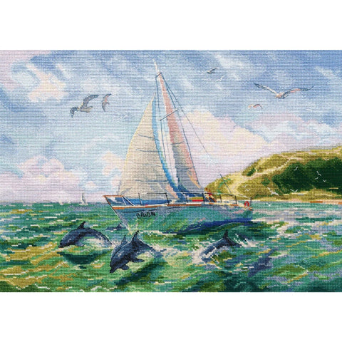 Sea Voyage Cross Stitch Kit, 14 Count Aida Fabric, 40×29 cm, 39 Colors, Threads, Chart and Needle by Oven