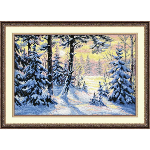 Winter Forest Cross Stitch Kit, Aida Canvas 40×27 cm, 20 Colors, PNK Kirov Threads by Oven