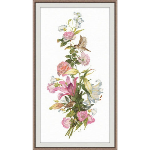 Lily Flower Cross Stitch Kit, Aida 18 Count, 19 x 44 cm, 35 Colors, Oven