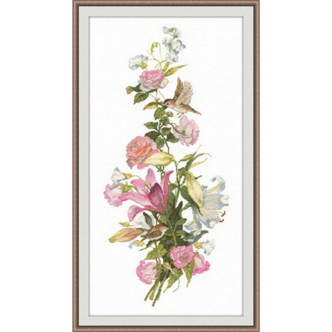 Lily Flower Cross Stitch Kit, Aida 18 Count, 19 x 44 cm, 35 Colors, Oven