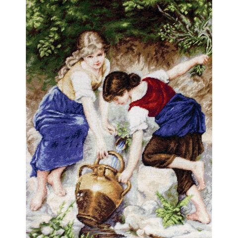 Cross Stitch Kit with Fountain Design, 24x31 cm, 56 Colors, Anchor Threads, Zweigart 25 Count Canvas, Luca-S