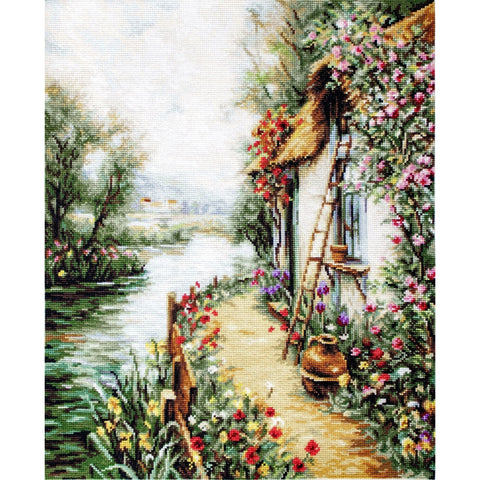 Cross Stitch Kit River Landscape Embroidery, Luca-S, 50 Anchor Colors, Zweigart 25 Count Canvas, 20 x 24 cm