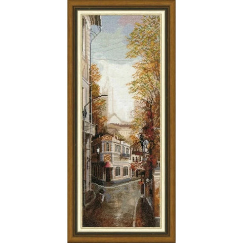 Counted Cross Stitch Kit, Western Street Scene, Complete Set with Aida Cotton Fabric, Mouliné Threads, Needle and Chart | Zolotoe Runo