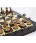 Beautiful Wood & Metal Chess Pieces with Chessboard made from Solid Wood