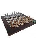 REAL Gold & Silver Plated Metal Chess Pieces with Chess Board made From Walnut