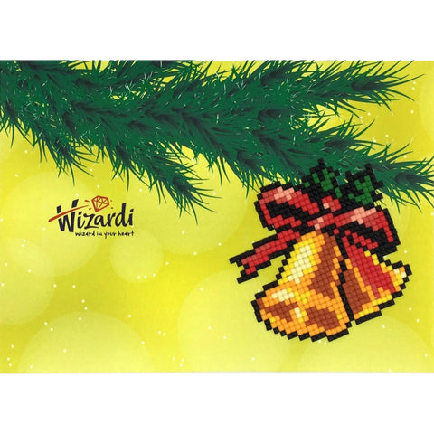 Christmas Diamond Painting Card Kit with Jingle Bells Design, Crystal Rhinestones, Envelope and Applicator, Wizardi Cards