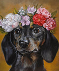 Diamond painting kit Dachshund in Flowers WD2465