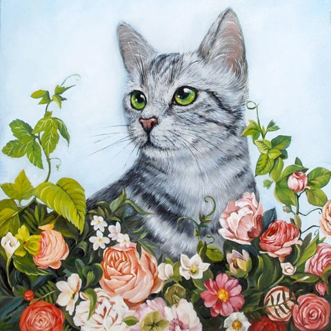 Diamond painting kit Flower Cat WD2509