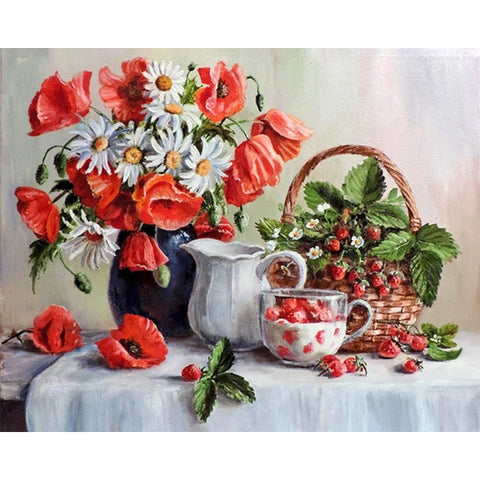 Diamond painting kit Poppies and strawberries WD2619