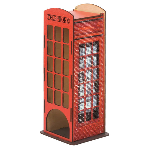 Wooden Diamond Painting Kit – Telephone Booth DIY Craft, Wizardi Wood Plywood Decor, Acrylic Crystals, Tabletop or Magnet