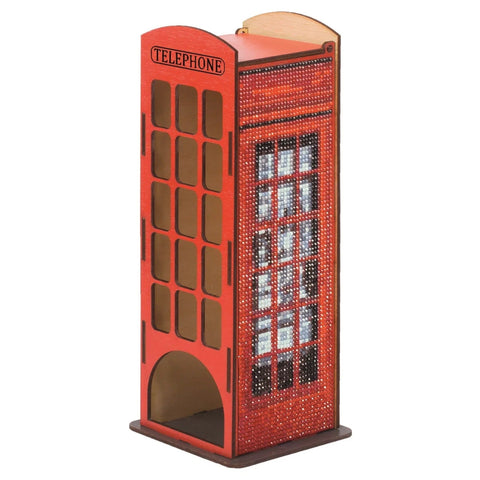 Wooden Diamond Painting Kit – Telephone Booth DIY Craft, Wizardi Wood Plywood Decor, Acrylic Crystals, Tabletop or Magnet