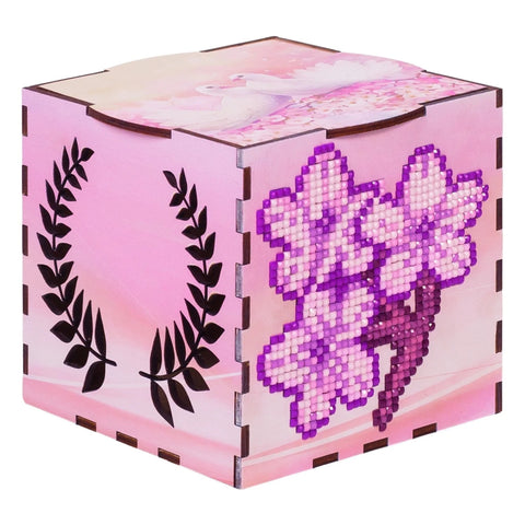 Wooden Diamond Painting Kit with Sakura Design, DIY Craft Set for Kids and Adults, Wizardi Wood, Acrylic Rhinestones, Stand and Magnet