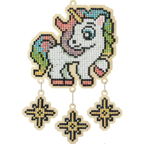 Wooden Diamond Painting Kit, Rainbow Unicorn Dream Catcher Decor for Kids, Hanging DIY Craft, Wizardi Wood