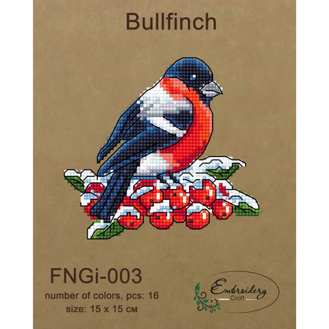 Beaded Embroidery Kit with Bullfinch Design, Embroidery Craft Glass Beads, Printed Fabric, Needle, Thread and Instructions