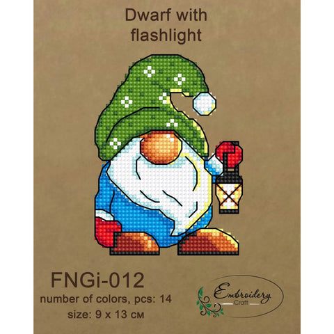Bead Embroidery Kit Gnome with Lantern, Printed Canvas, Multicolor Beads, Needle, Thread and Instructions, Embroidery Craft