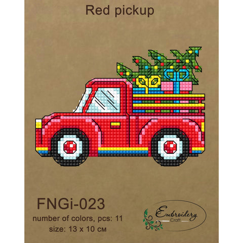 Bead Embroidery Kit with Red Pickup Truck Design, Intermediate DIY Wall Art Project, Embroidery Craft Hobby Set for Framing