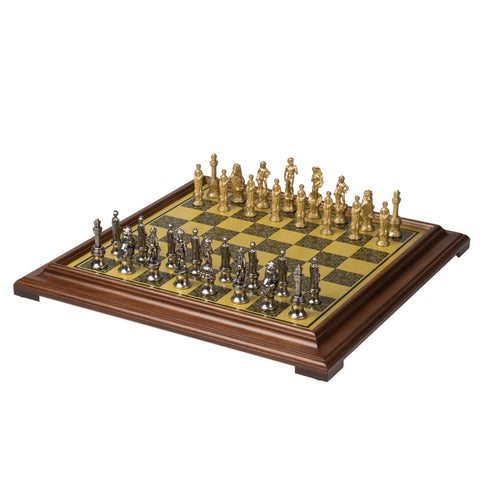 FLORENTINE Chess Set with Beautiful Wooden Brass Effect Chessboard