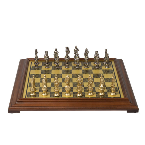 FLORENTINE Chess Set with Beautiful Wooden Brass Effect Chessboard