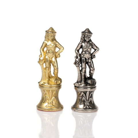 FLORENTINE Chess Set with Beautiful Wooden Brass Effect Chessboard