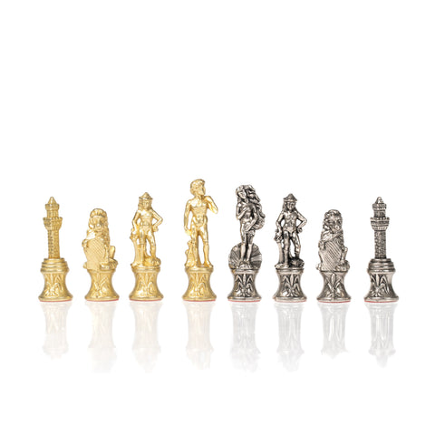 FLORENTINE Chess Set with Beautiful Wooden Brass Effect Chessboard