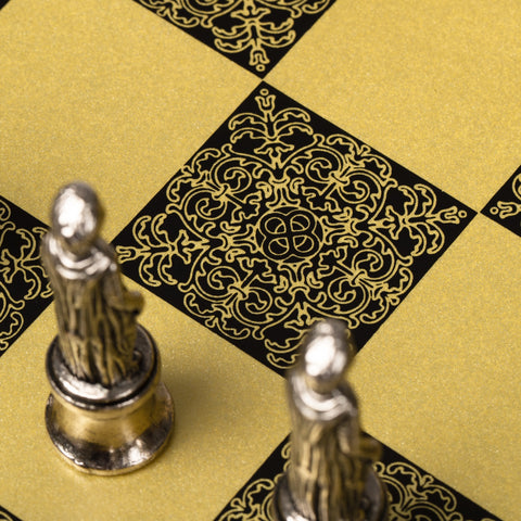 FLORENTINE Chess Set with Beautiful Wooden Brass Effect Chessboard