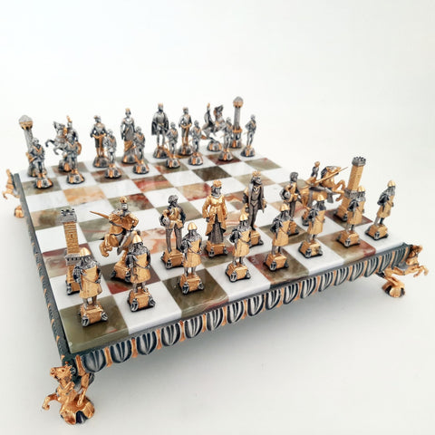 FLORENTINE RENAISSANCE: Extremely Luxurious Chess Set from Bronze finished using 24k Gold