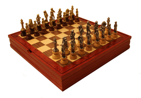 FLORENTINE SET: Beautiful Metal Chess Set with Wooden Chess Board/Box