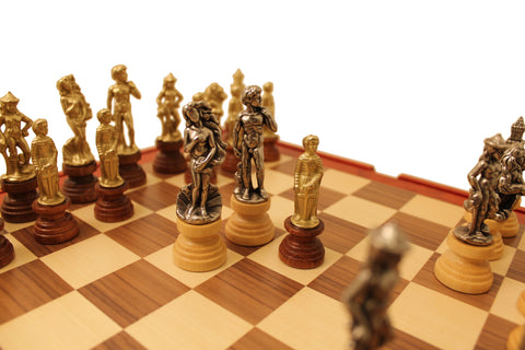 FLORENTINE SET: Beautiful Metal Chess Set with Wooden Chess Board/Box