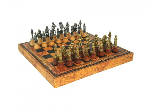 FLORENTINE STYLE Chess SET made from Metal and Wood with Leatherette chessboard