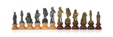 FLORENTINE STYLE Chess SET made from Metal and Wood with Leatherette chessboard