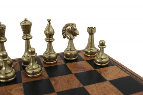 FLOWERED Metal Chess Set with Leatherette Chessboard in Globe Finish