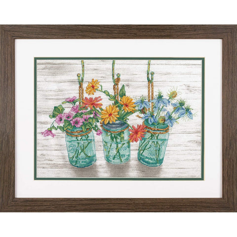 Flowers in Mason Jars (35 x 25 cm) - Cross Stitch Kit by DIMENSIONS