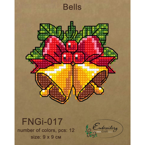 Bell Motif Cross Stitch Embroidery Kit with Printed Aida Canvas, Multicolor Threads, Needle, Chart and Instructions