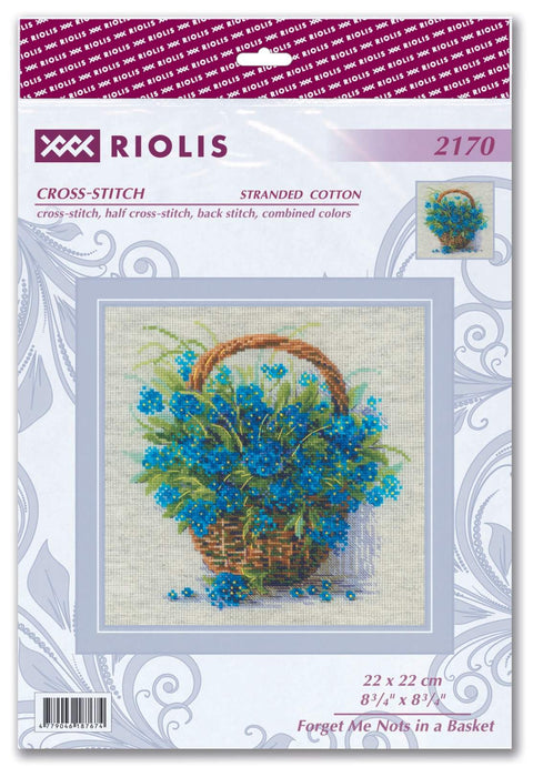 Forget Me Nots in a Basket. Cross Stitch kit by RIOLIS Ref. no.: 2170