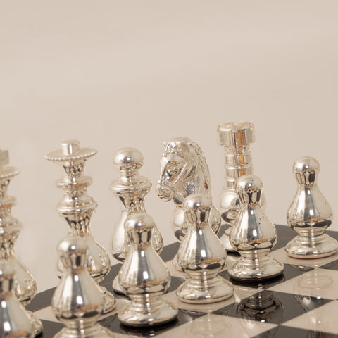 French Set: Solid Brass Chess Set with Glossy Wooden Chessboard