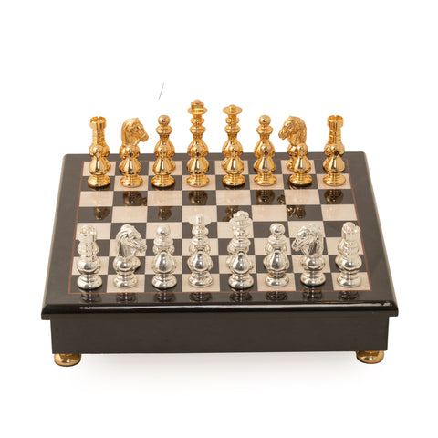 French Set: Solid Brass Chess Set with Glossy Wooden Chessboard